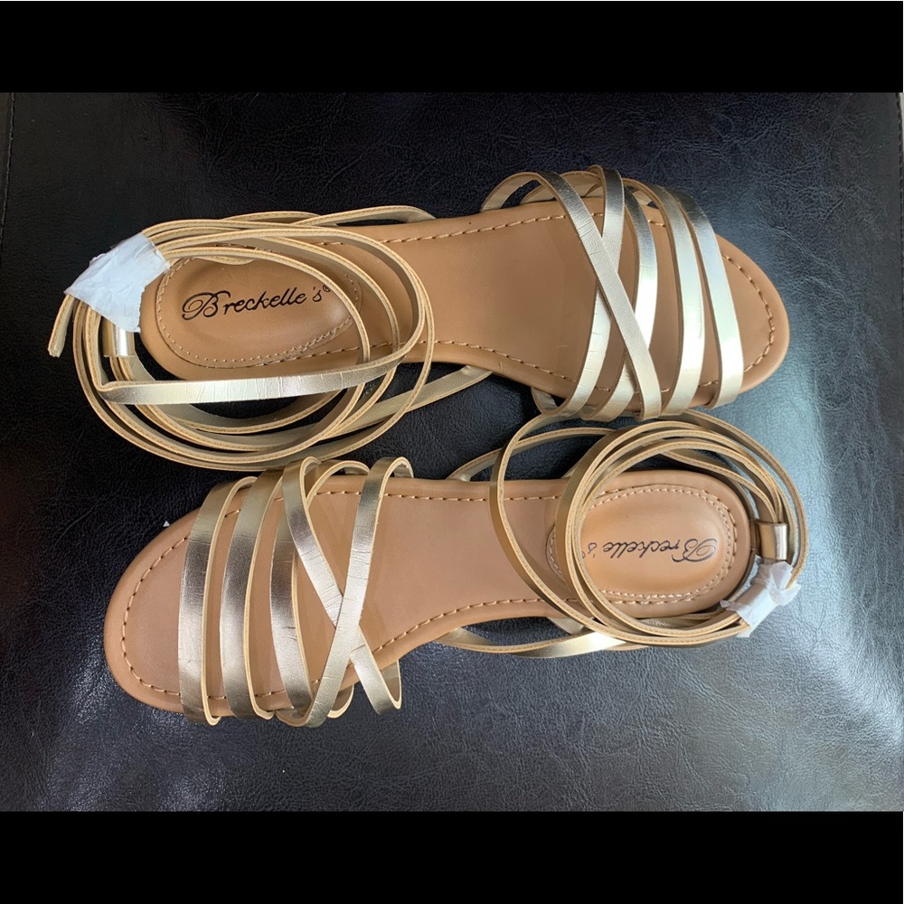 Gold, Lace Up, Sandals